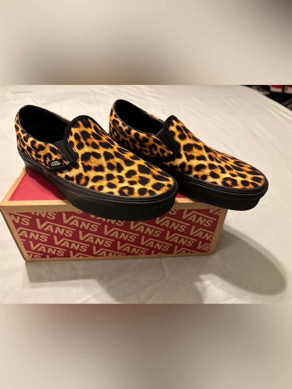 Vans Leopard Print Slip-On Sneakers with Black Soles